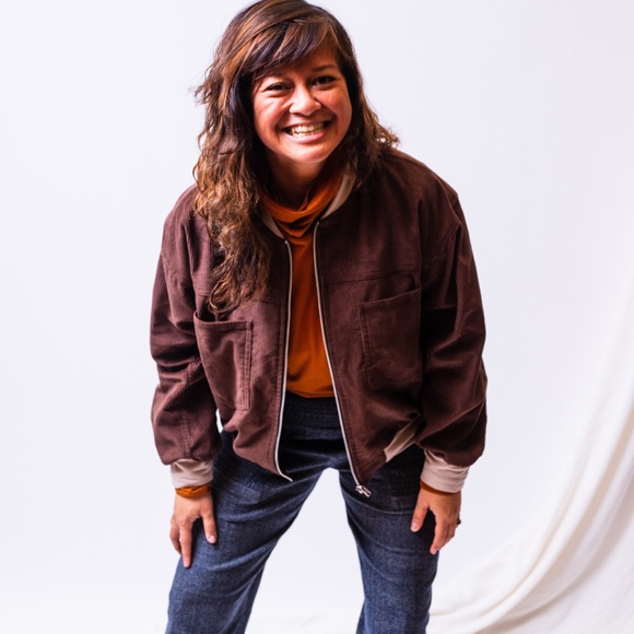 Una Pluma Jackets & Blazers - Brown Corduroy Bomber Jacket - Zip Front